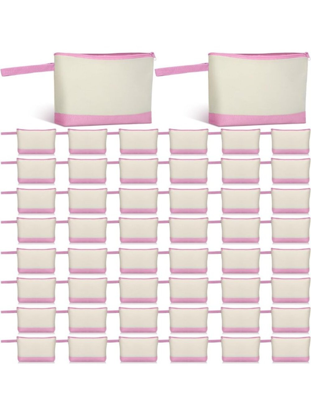 48 Pcs Cotton Canvas Makeup Bags - Blank DIY Zipper Pouches for Travel & Crafts